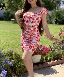 Valeria'S Boutique New Arrivals She's Bloomin' Corset Skirt Set (Red)