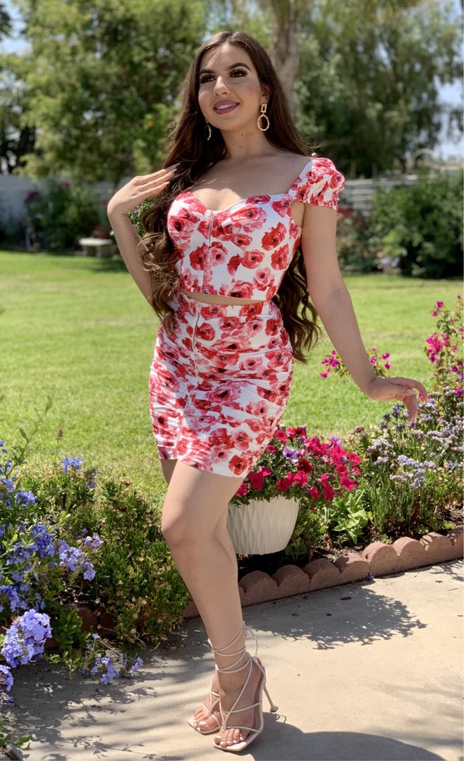 Valeria'S Boutique New Arrivals She's Bloomin' Corset Skirt Set (Red) 3 Valeria'S Boutique New Arrivals She's Bloomin' Corset Skirt Set (Red)