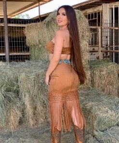 Valeria'S Boutique Pocahontas Suede Fringe Skirt Set Rodeo Collection