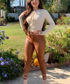 Valeria'S Boutique Ari Lace Up Ribbed Top (Ivory)