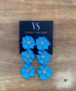 Valeria'S Boutique COLORES Collection Hawaii Flower Waterfall Earrings (Blue)