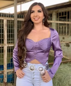 Valeria'S Boutique Sonia Corset Satin Top (Lavender)