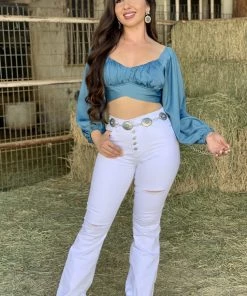 Valeria'S Boutique Regina High Rise Flare Jeans (White)