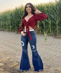 Valeria'S Boutique Bidi Bidi Bom Bom High Rise Bell Bottom Jeans (Dark)