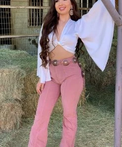 Valeria'S Boutique COLORES Collection Pink High Rise Corduroy Flare Pants