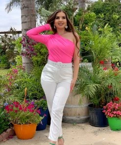 Valeria'S Boutique Delia One Shoulder Bodysuit (Pink) COLORES Collection