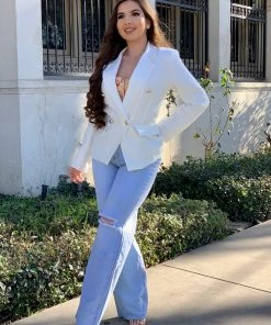 Valeria'S Boutique Stacey Regular Fit Blazer (White)