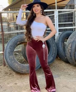 Valeria'S Boutique Velvet Flare Pants (Mauve) New Arrivals