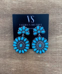 Valeria'S Boutique New Arrivals Mini Flower Concho Earrings (Turquoise)