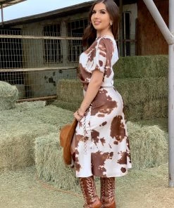 Valeria'S Boutique Lola Cowprint Maxi Dress (Brown)