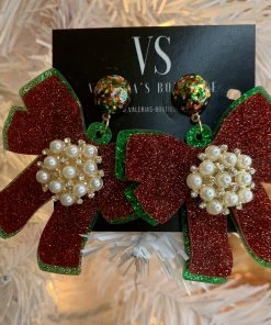Valeria'S Boutique New Arrivals Christmas Bow Earrings