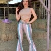 Valeria'S Boutique Vintage Striped Mid/High Rise Bell Bottom Jeans (Turquoise Multi) Rodeo Collection