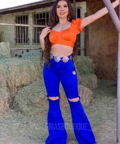 Valeria'S Boutique Blueberry High Rise Flare Jeans COLORES Collection