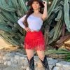 Valeria'S Boutique Vaquera Suede Fringe Mini Skirt (Red) COLORES Collection