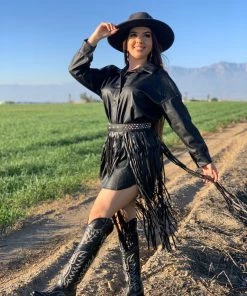 Valeria'S Boutique Cantina Leather Fringe Belt