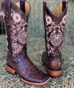 Valeria'S Boutique New Arrivals Arracada Jerezana Embroidered Western Boots (Cincelada) - Brown (With Silver Studs)
