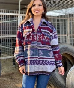 Valeria'S Boutique Aztec Western Jacket (Wine & Purple) New Arrivals