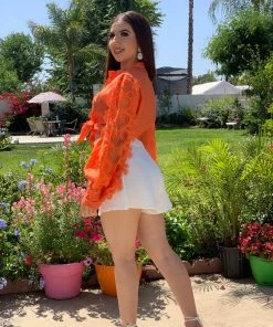 Valeria'S Boutique Lorena Crochet Blouse (Orange) COLORES Collection