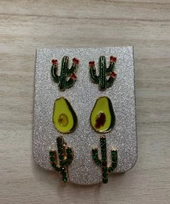 Valeria'S Boutique Avocado And Cactus 3 Piece Earrings Set