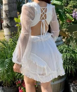 Valeria'S Boutique COLORES Collection Dinner By The Beach Crochet Mini Dress