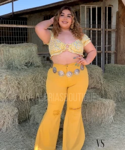 Valeria'S Boutique Piña Para La Niña High Rise Bell Bottom Jeans COLORES Collection