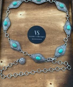 Valeria'S Boutique TC16 Rhombus Turquoise Concho Chain Belt