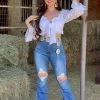 Valeria'S Boutique Rosabella Distressed High Rise Flare Jeans (Light) New Arrivals