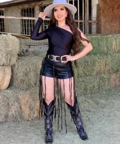 Valeria'S Boutique Kelly Leather Fringe Shorts