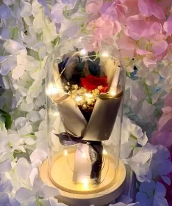 Valeria'S Boutique Pre-lit Enchanted Rose In Glass Dome (Red) Birthday / Anniversary Gifts