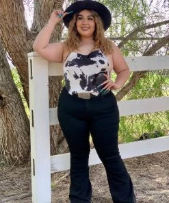 Valeria'S Boutique Rodeo Collection Lola Cowprint Halter Top (Black)