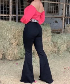 Valeria'S Boutique Rutila High Rise Bell Bottom Jeans (Black)