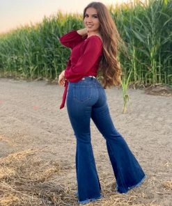 Valeria'S Boutique Bidi Bidi Bom Bom High Rise Bell Bottom Jeans (Dark)