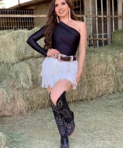 Valeria'S Boutique Delia One Shoulder Bodysuit (Black)