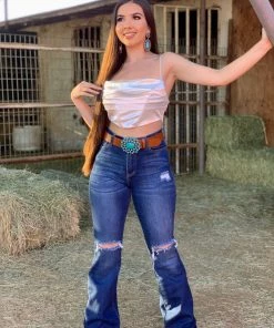 Valeria'S Boutique Rodeo Distressed High Rise Bootcut Jeans (Dark) Rodeo Collection