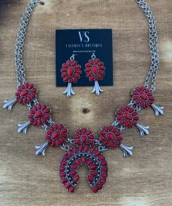 Valeria'S Boutique Rounded Squash Blossom Necklace Set (Red, Yellow, White & Turquoise, & Peach)