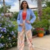 Valeria'S Boutique Stacey Long Blazer (Blue) COLORES Collection