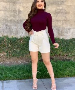 Valeria'S Boutique Lisa Ribbed Turtleneck Bodysuit (Burgundy)