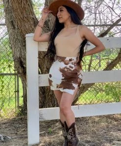 Valeria'S Boutique Lola Cowprint Mini Skirt (Brown)