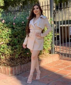 Valeria'S Boutique Nude & White Classy Blazer Romper