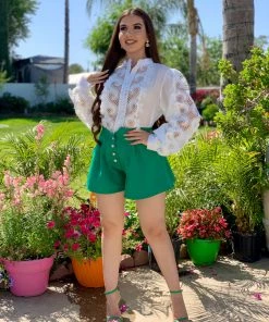 Valeria'S Boutique Lorena Crochet Blouse (White)