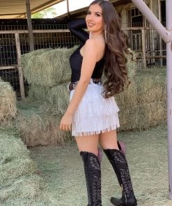 Valeria'S Boutique Rodeo Collection Let’s Rodeo Fringe Skirt (White)