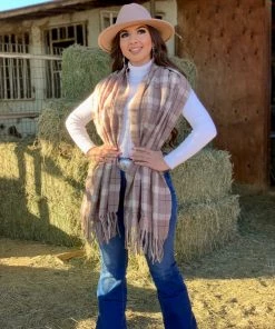 Valeria'S Boutique 50 Shades Of Brown Plaid Scarf