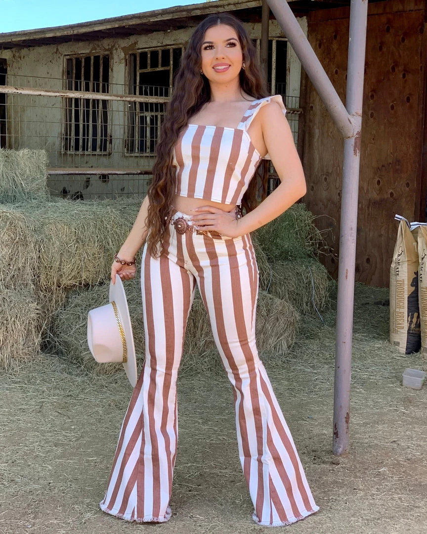 Valeria'S Boutique Rodeo Collection Vintage Striped Mid/High Rise Bell Bottom Jeans (Rust) 3 Valeria'S Boutique Rodeo Collection Vintage Striped Mid/High Rise Bell Bottom Jeans (Rust)