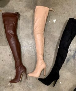 Valeria'S Boutique Leather Thigh High Boots (Nude) New Arrivals