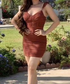 Valeria'S Boutique New Arrivals Scarlette Mesh Mini Dress (Rust)