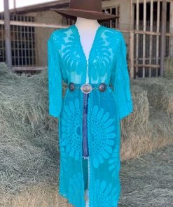 Valeria'S Boutique Kayla Mesh Kimono (Turquoise) New Arrivals