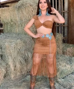 Valeria'S Boutique Pocahontas Suede Fringe Skirt Set Rodeo Collection