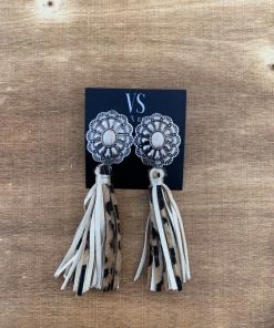 Valeria'S Boutique New Arrivals Concho Fringe Earrings (Ivory)