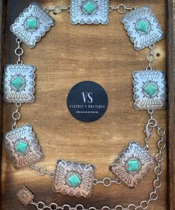 Valeria'S Boutique TC12 Turquoise Rectangle Chain Belt