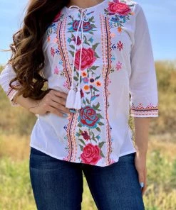 Valeria'S Boutique Rosita Floral Embroidered Top New Arrivals